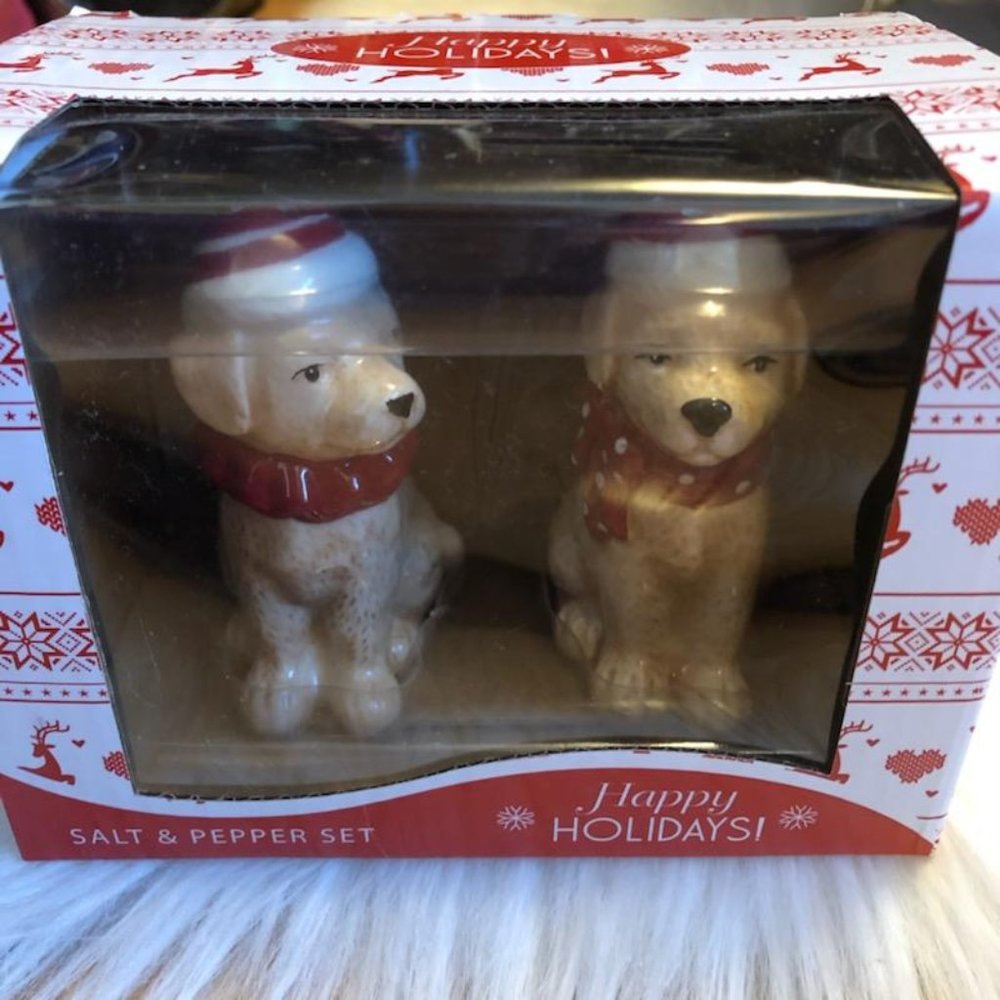 Happy Holidays Festive Puppy Salt & Pepper Shakers